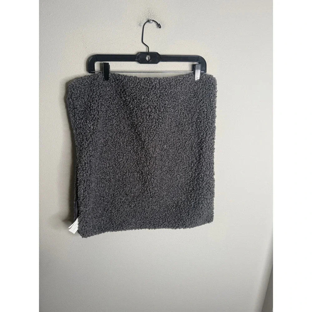 Pottery Barn Cozy Teddy Sherpa Throw Pillow Cover Charcoal Gray 20x20